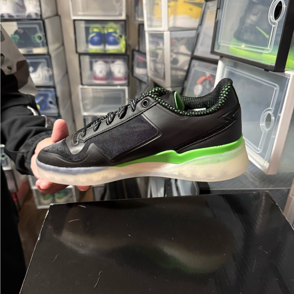 Adidas Black and Green Athletic Shoes with Neon Accents XBOX size 8